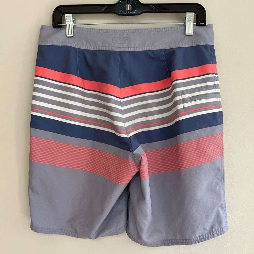 Vineyard Vines Men's Grey Striped Unlined Swim Board Shorts, size 30